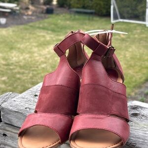 boc Red Leather Cutout Ankle-Strap Sandals